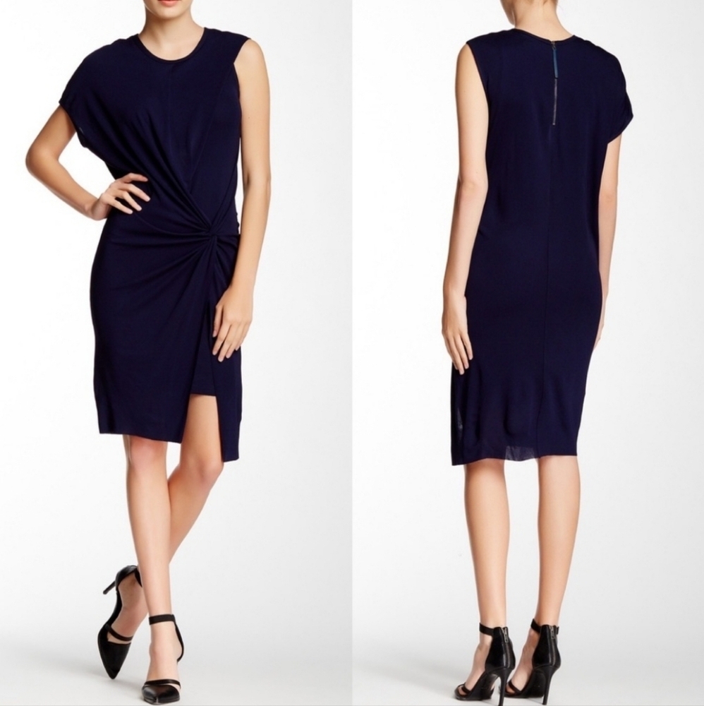 Helmut Lang Helix Twisted Navy Blue Women XSP Raw Edge Dress